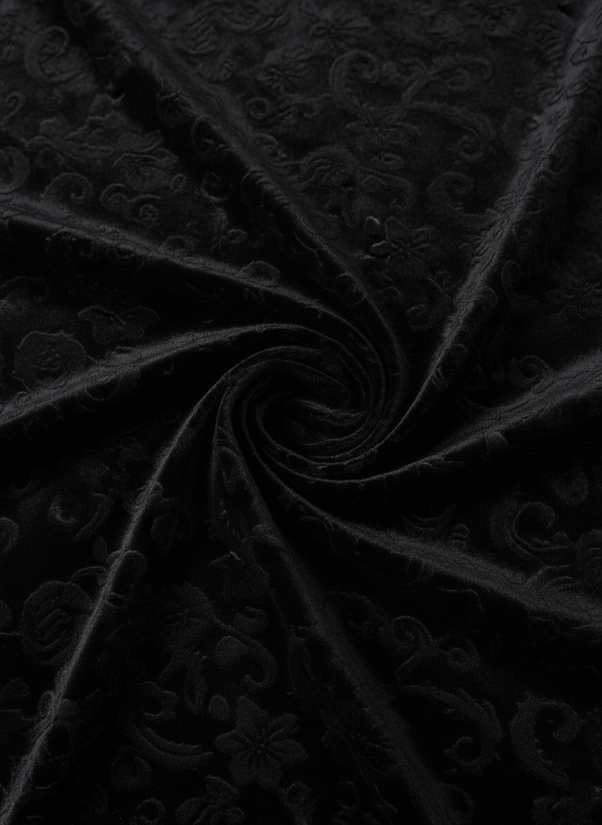 Delphine embossed velvet fabric detail, black