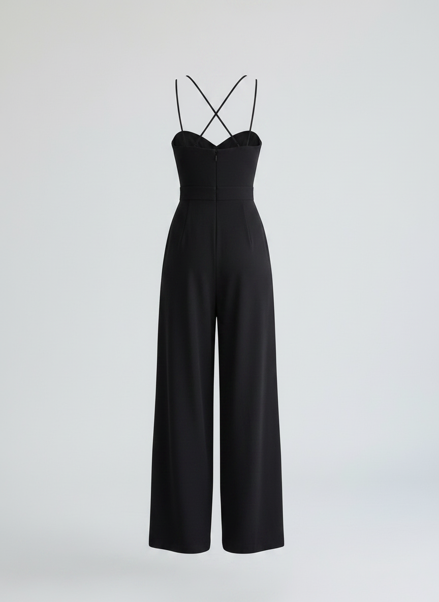 Rosanna black wide-leg wrap jumpsuit back