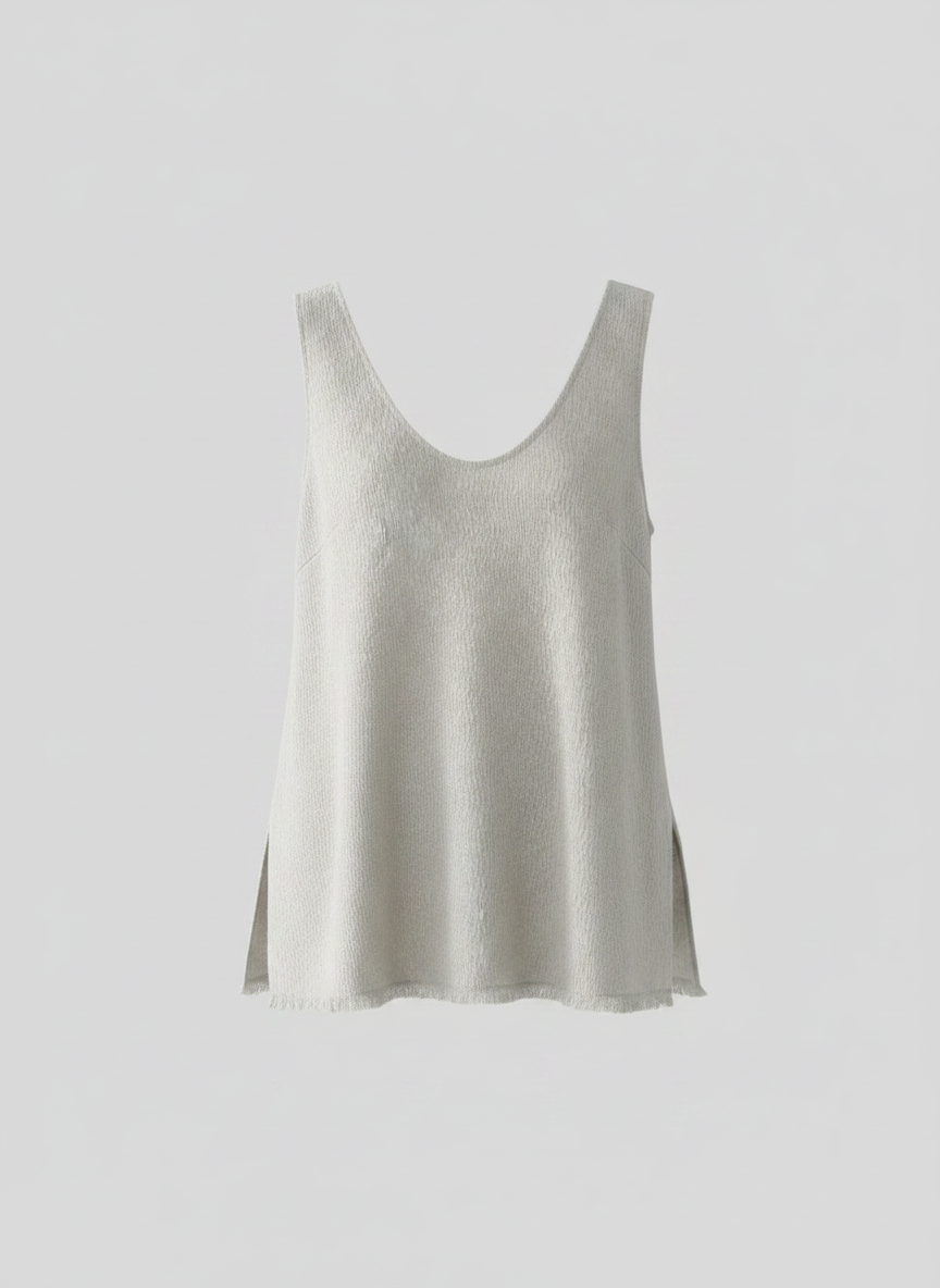 Women's Ramie Knit Tank Top Tassel Backless in Gray