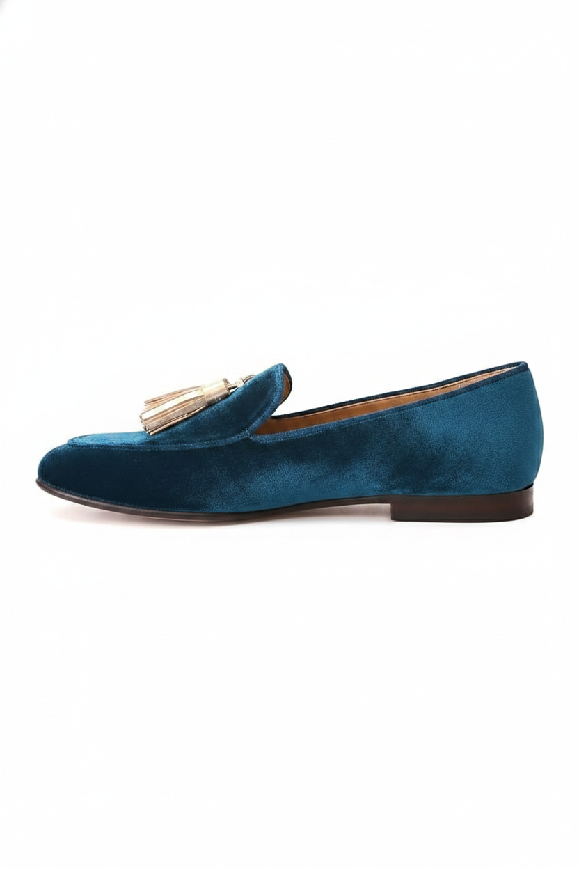 Isolde | Women's Velvet Tassel Slip-On Loafers in Champagne
