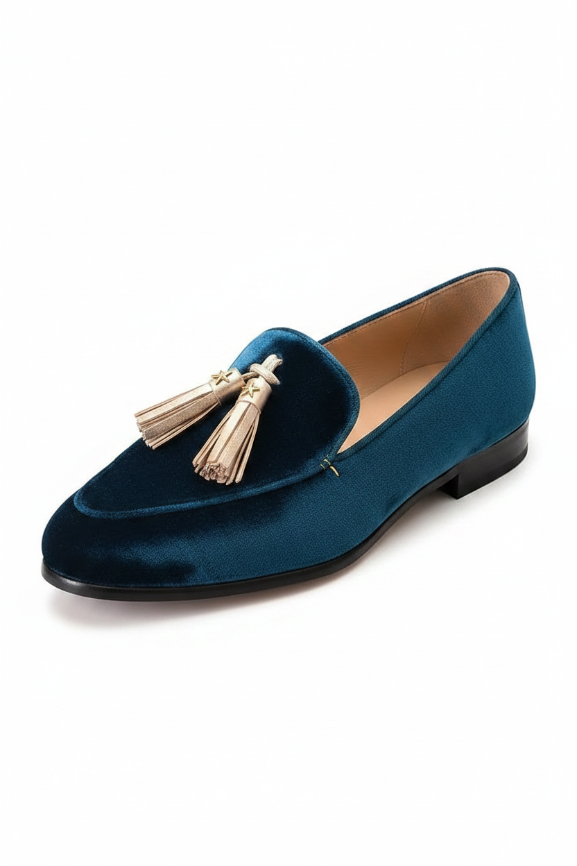 Isolde | Women's Velvet Tassel Slip-On Loafers in Champagne