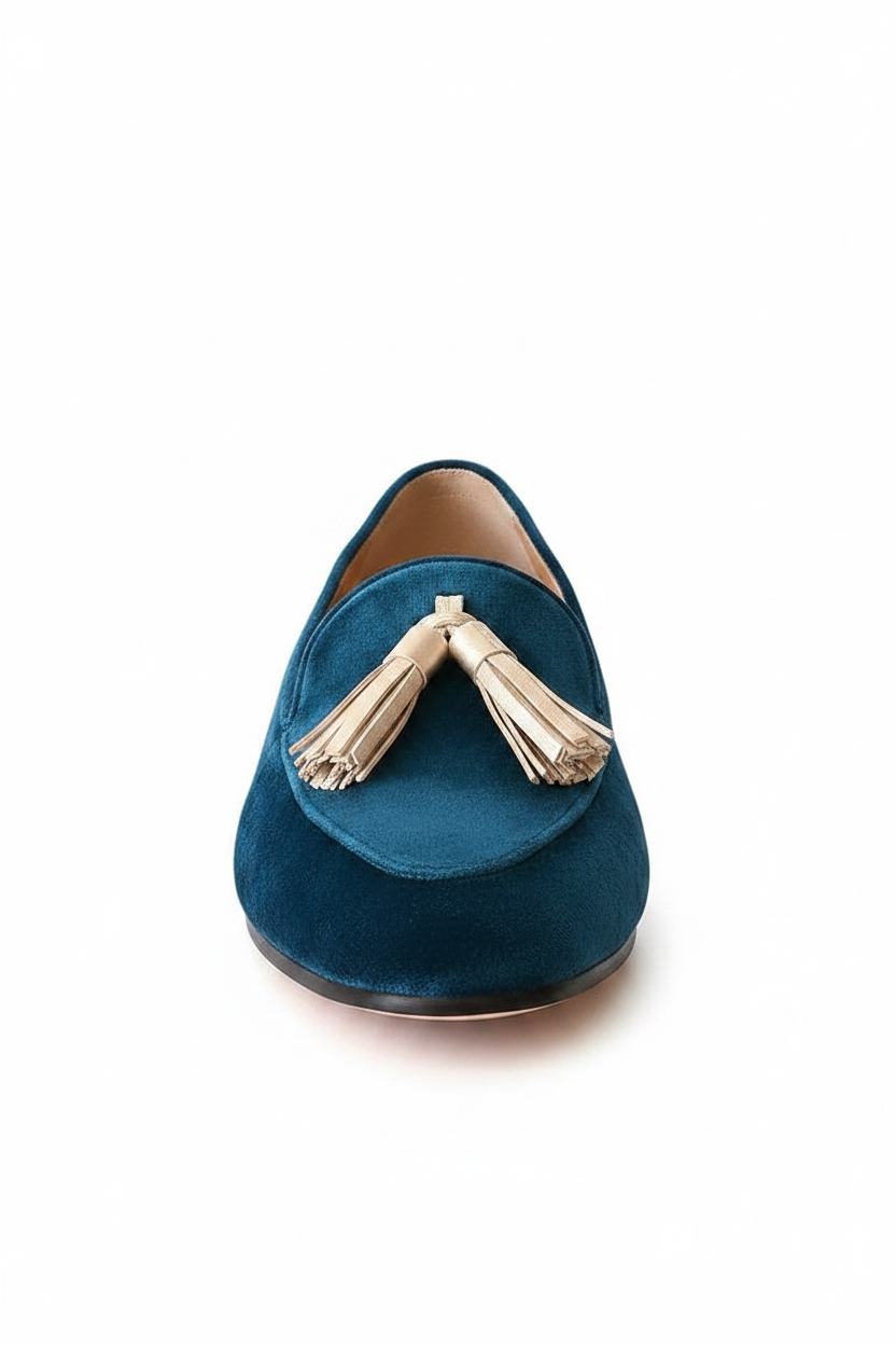 Isolde | Women's Velvet Tassel Slip-On Loafers in Champagne