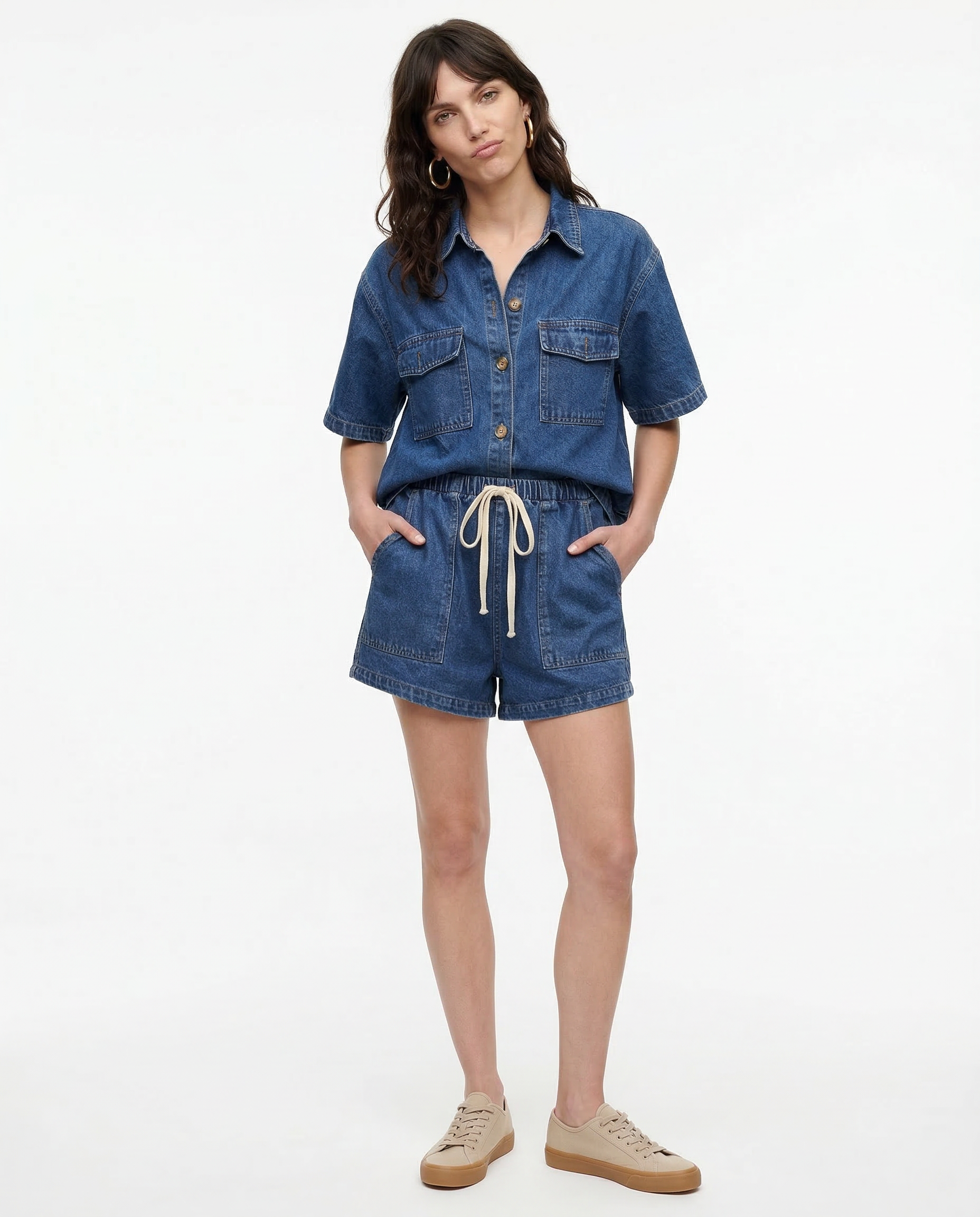 Leonie | Women's Denim Two Piece Short Sleeve Button Down Set