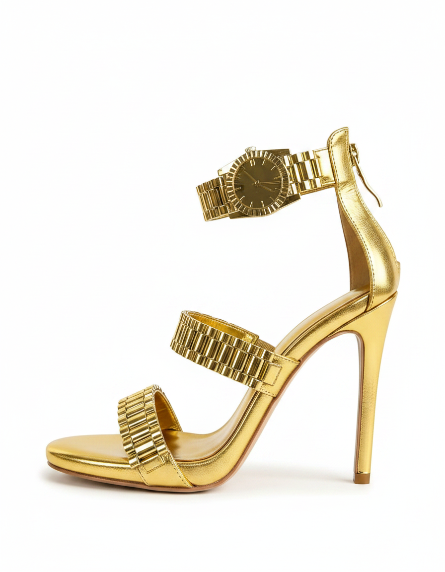 Leonora | Women's Watch Strap Heeled Sandals in Gold