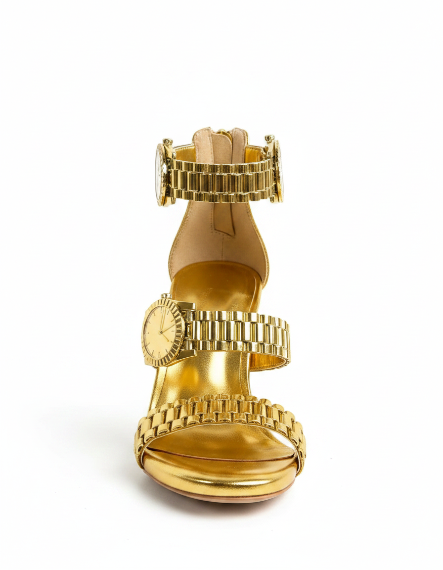 Leonora | Women's Watch Strap Heeled Sandals in Gold