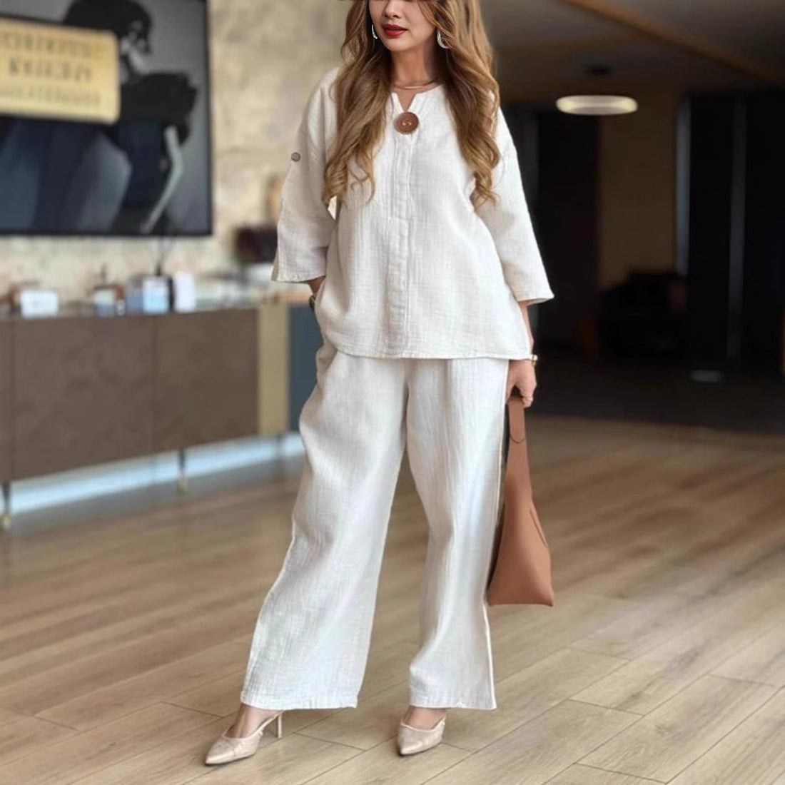 Linnea | Women's 3/4 Sleeve Tunic & Wide Leg Palazzo Pants Set