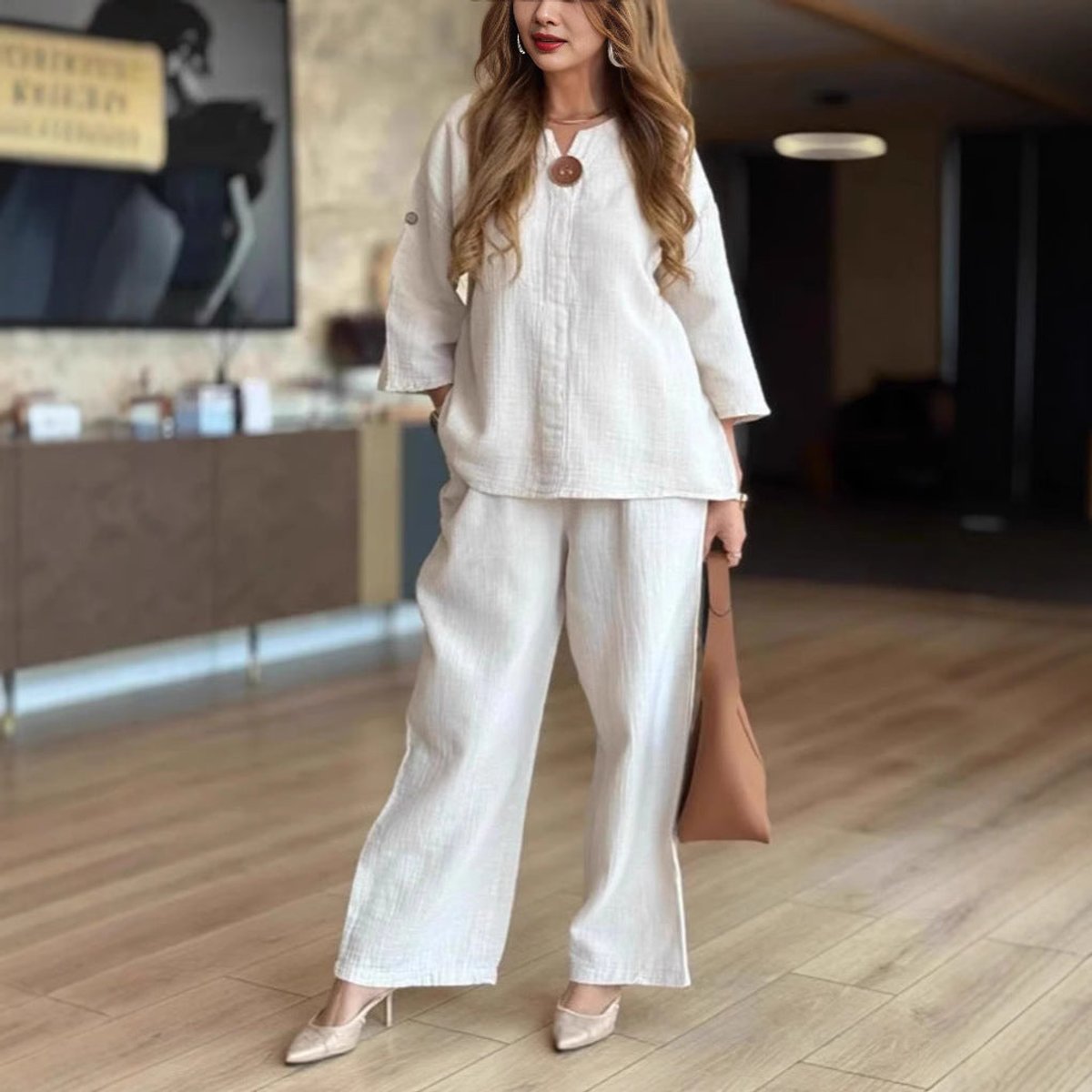 Linnea | Women's 3/4 Sleeve Tunic & Wide Leg Palazzo Pants Set