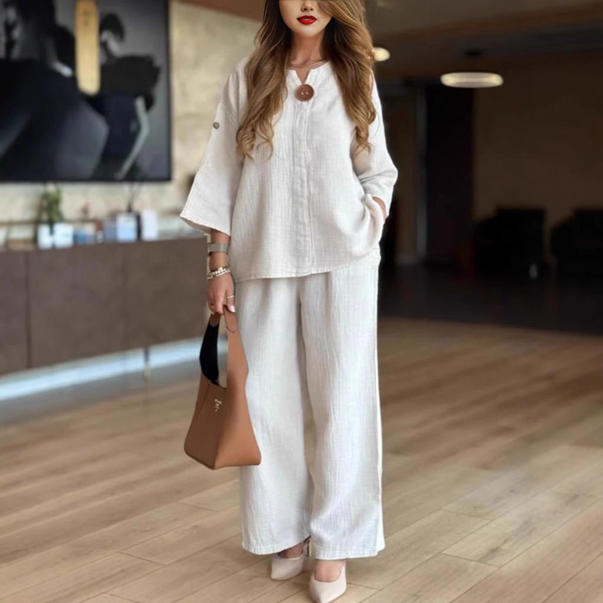 Linnea | Women's 3/4 Sleeve Tunic & Wide Leg Palazzo Pants Set