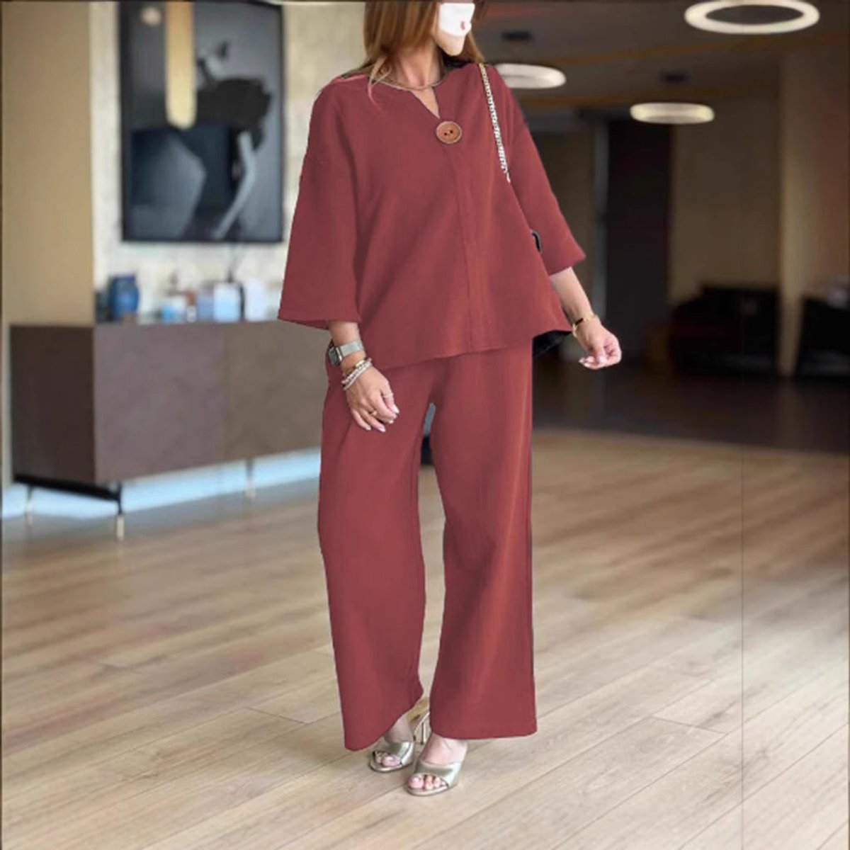 Linnea | Women's 3/4 Sleeve Tunic & Wide Leg Palazzo Pants Set