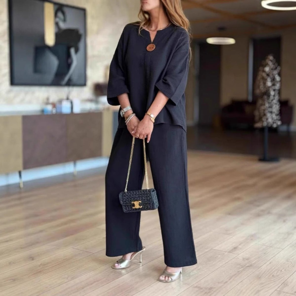 Linnea | Women's 3/4 Sleeve Tunic & Wide Leg Palazzo Pants Set