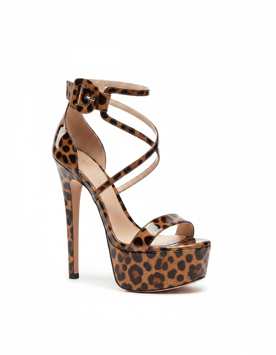 Lyla | Women's Leopard Print Cross Strap Platform Sandals