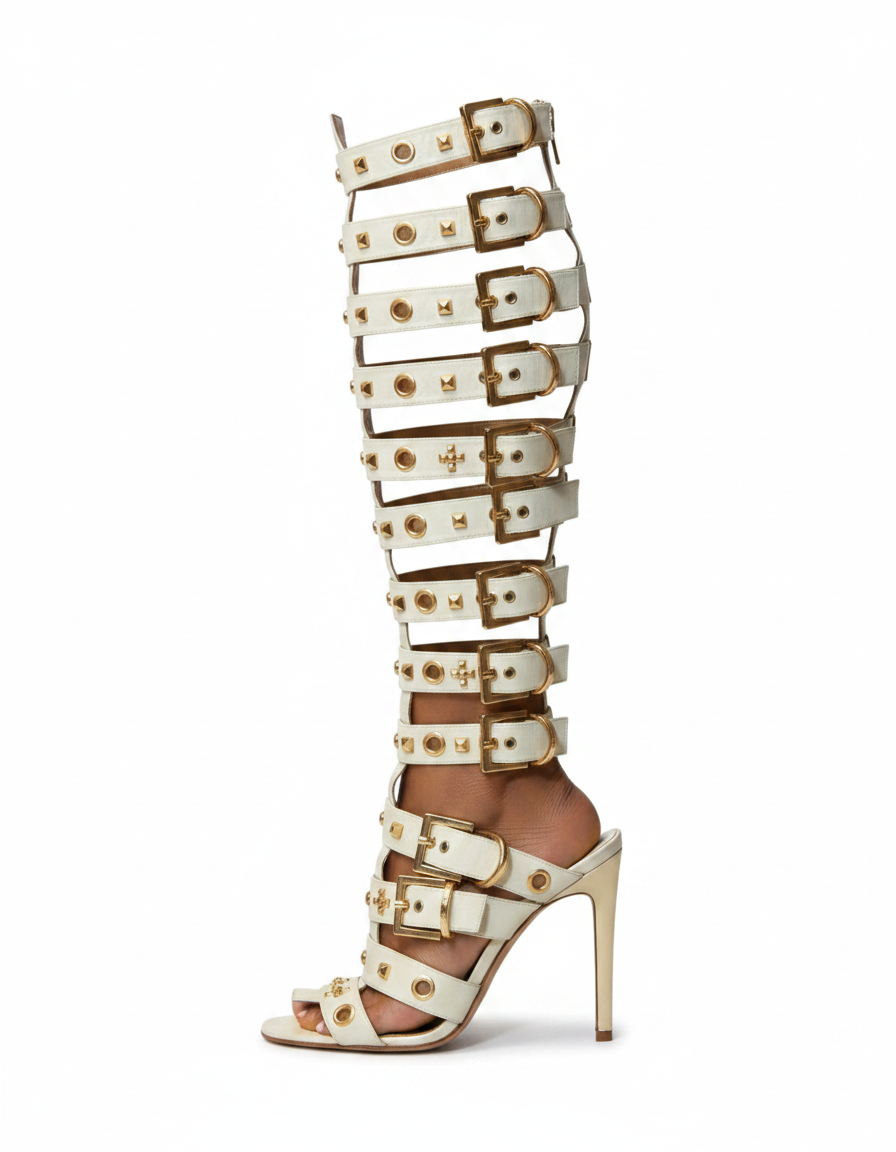 Macy | Women's Buckle Eyelet Gladiator Sandals in White