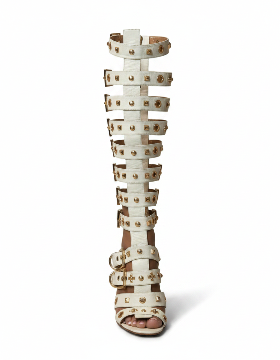 Macy | Women's Buckle Eyelet Gladiator Sandals in White