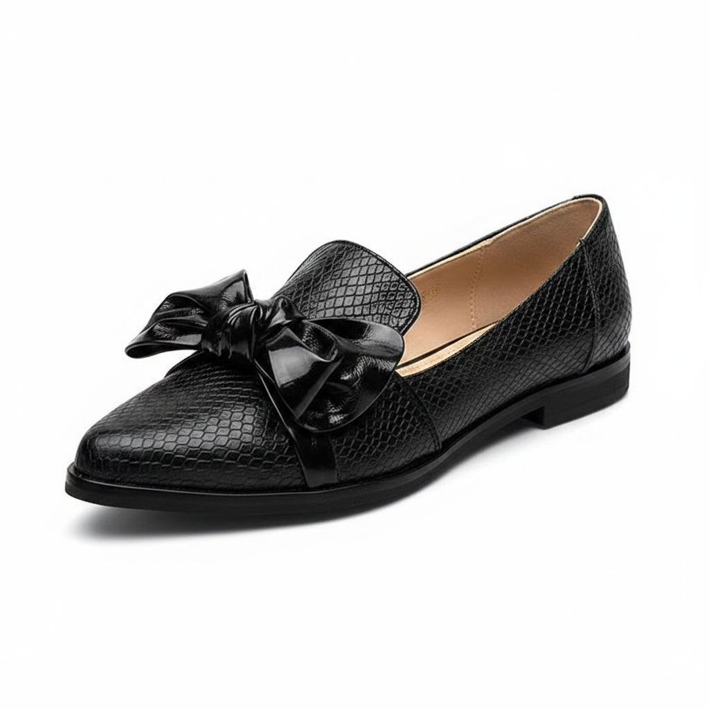Madelief | Women's Patent Bow Slip-On Loafers in Black