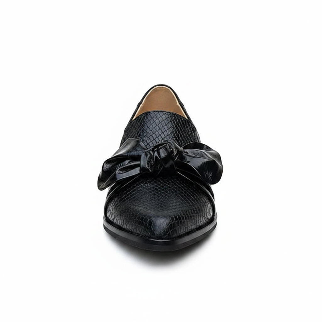 Madelief | Women's Patent Bow Slip-On Loafers in Black