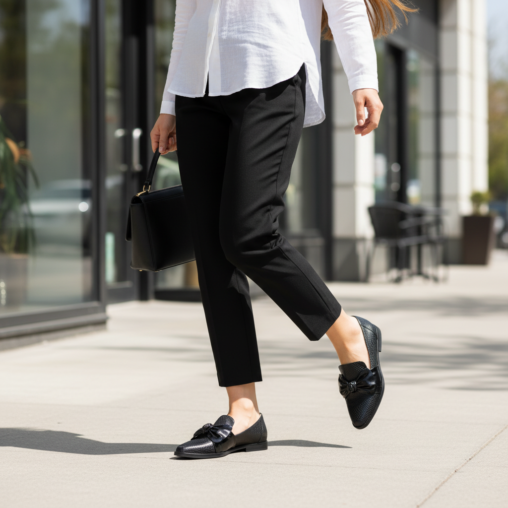 Madelief | Women's Patent Bow Slip-On Loafers in Black