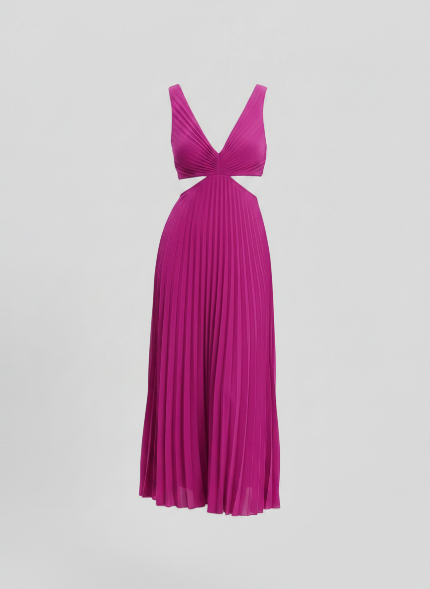 Maren pleated V-neck cutout summer dress in pink