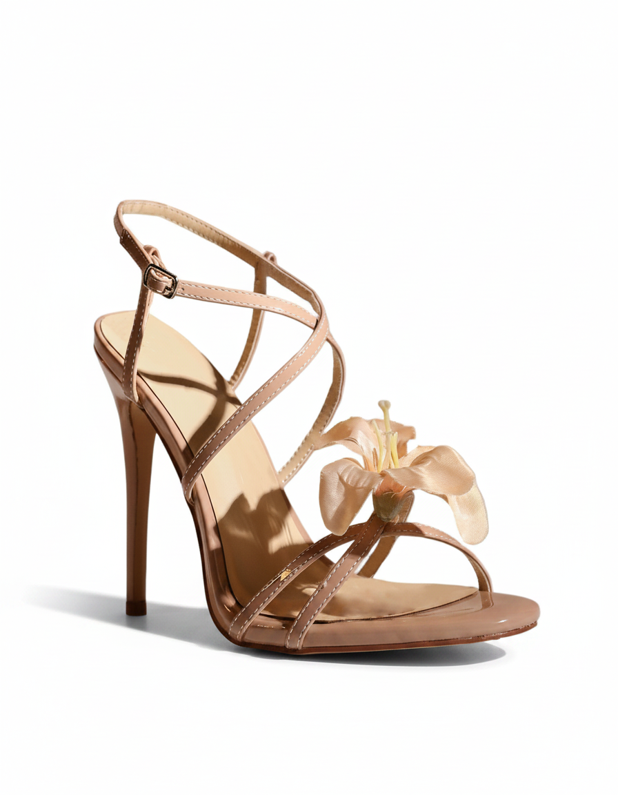 Maurizia | Women's Flower Cross Strap Heeled Sandals in Beige