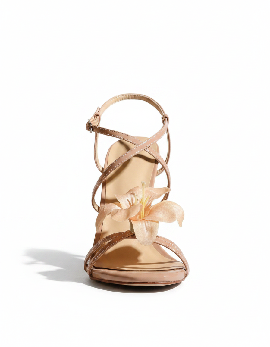 Maurizia | Women's Flower Cross Strap Heeled Sandals in Beige