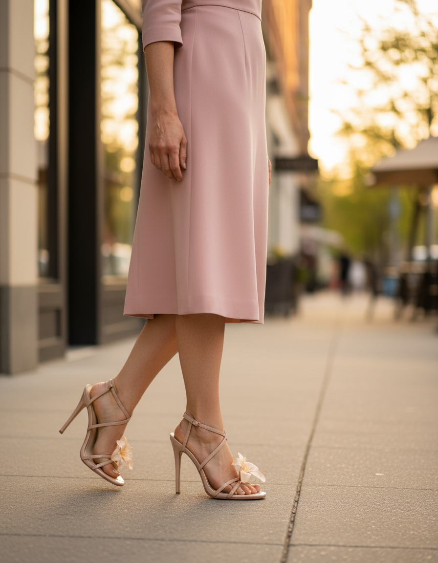 Maurizia | Women's Flower Cross Strap Heeled Sandals in Beige