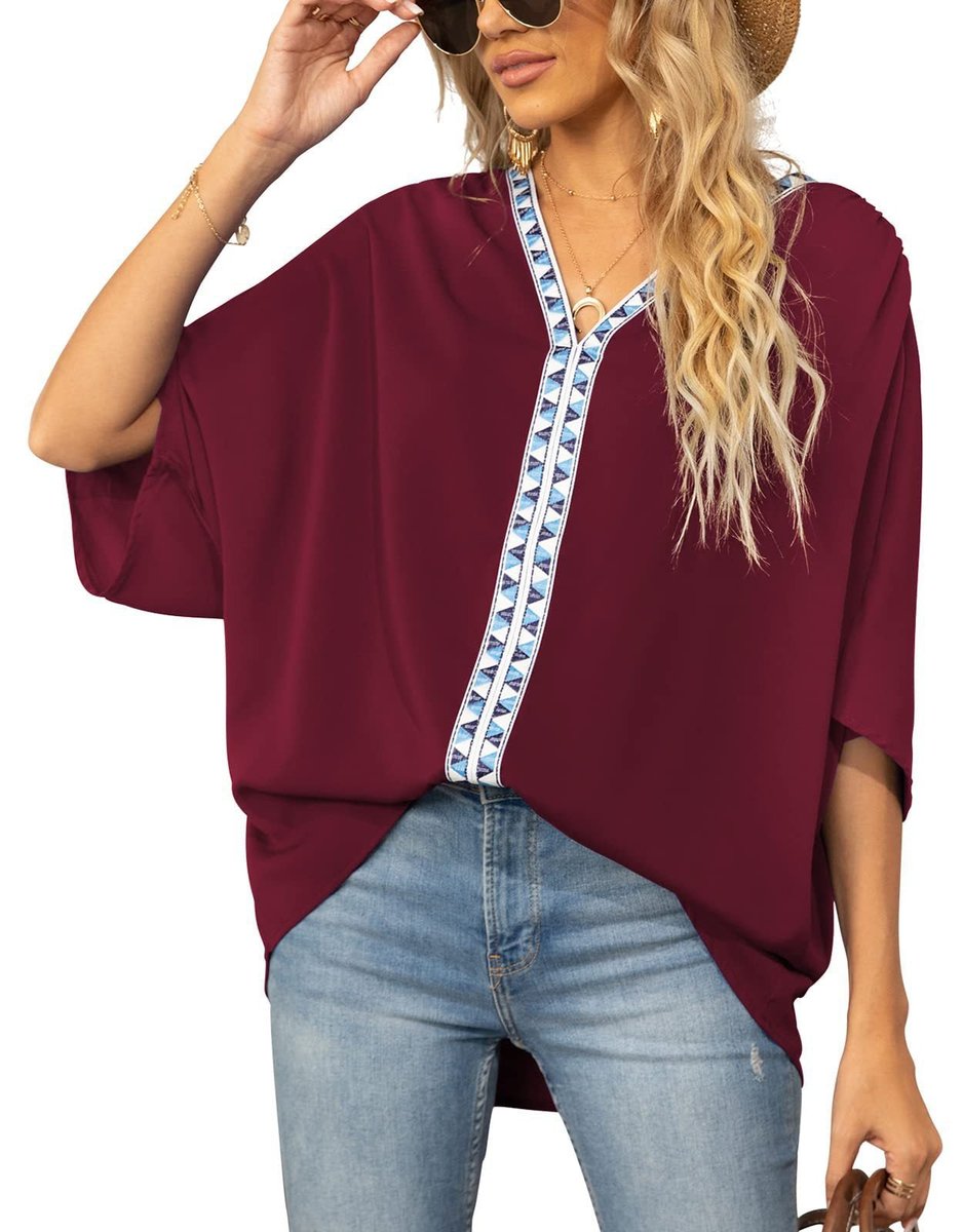 Nadia | Women's Boho Embroidered Oversized V-Neck Tunic