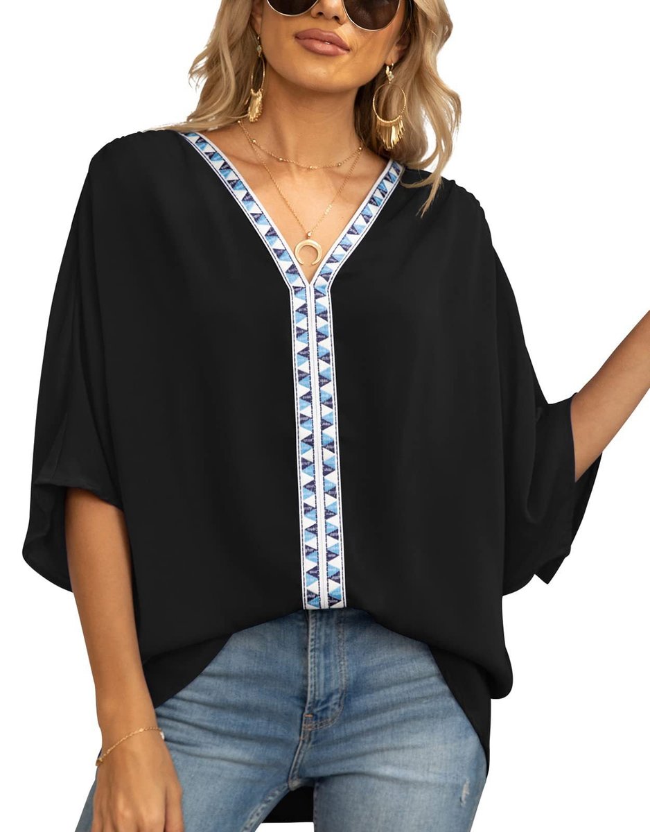 Nadia | Women's Boho Embroidered Oversized V-Neck Tunic