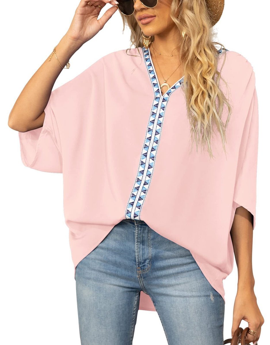 Nadia | Women's Boho Embroidered Oversized V-Neck Tunic