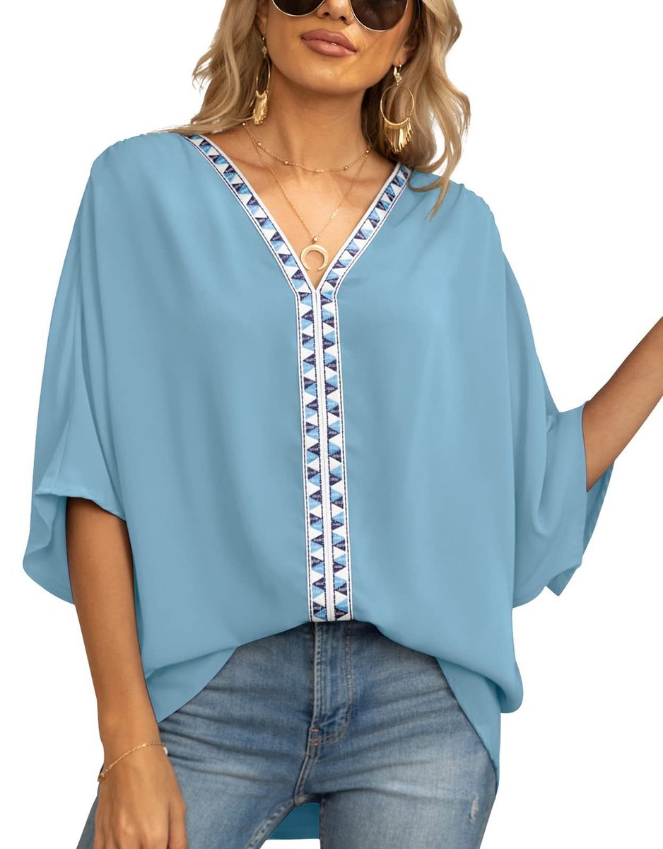 Nadia | Women's Boho Embroidered Oversized V-Neck Tunic