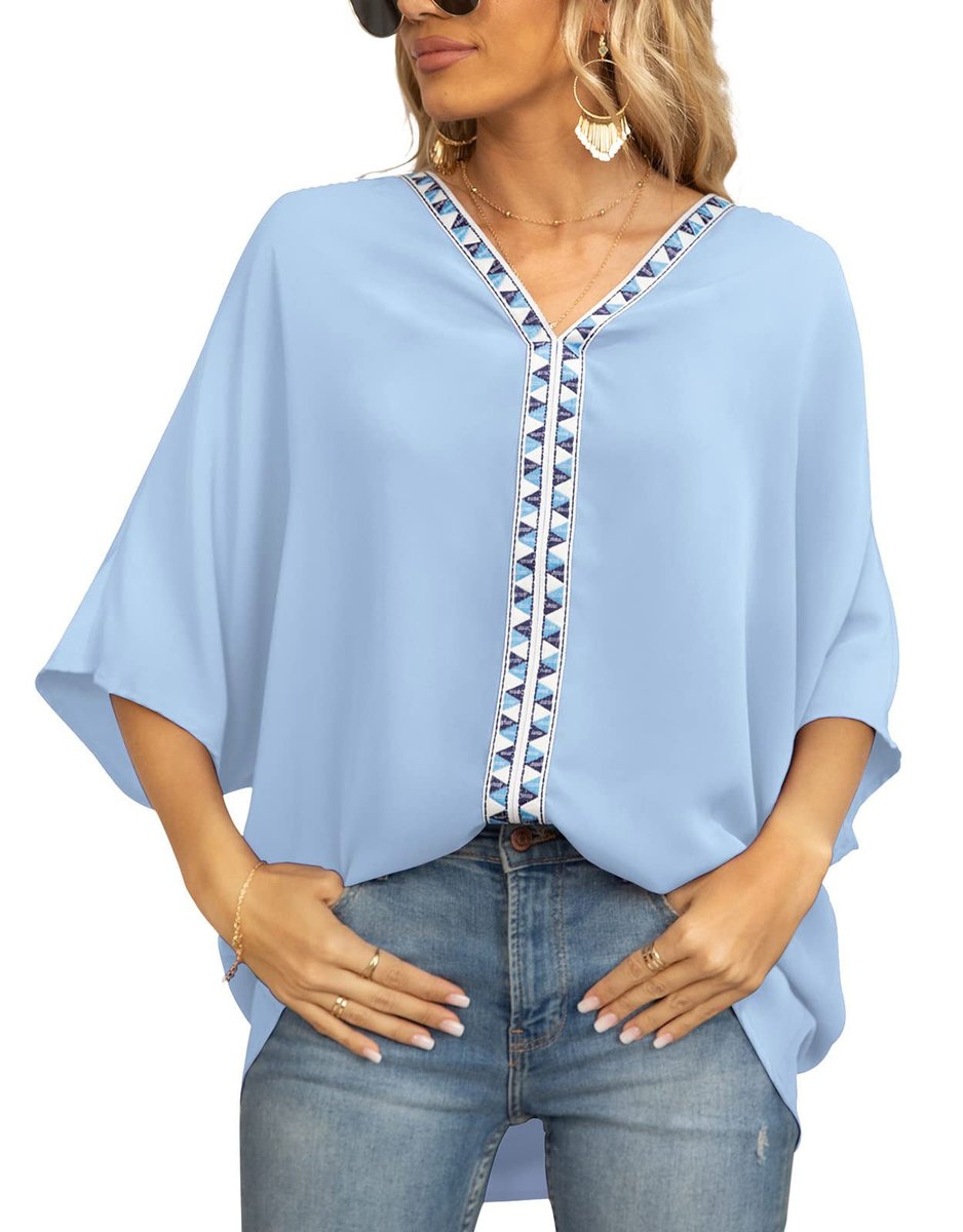 Nadia | Women's Boho Embroidered Oversized V-Neck Tunic