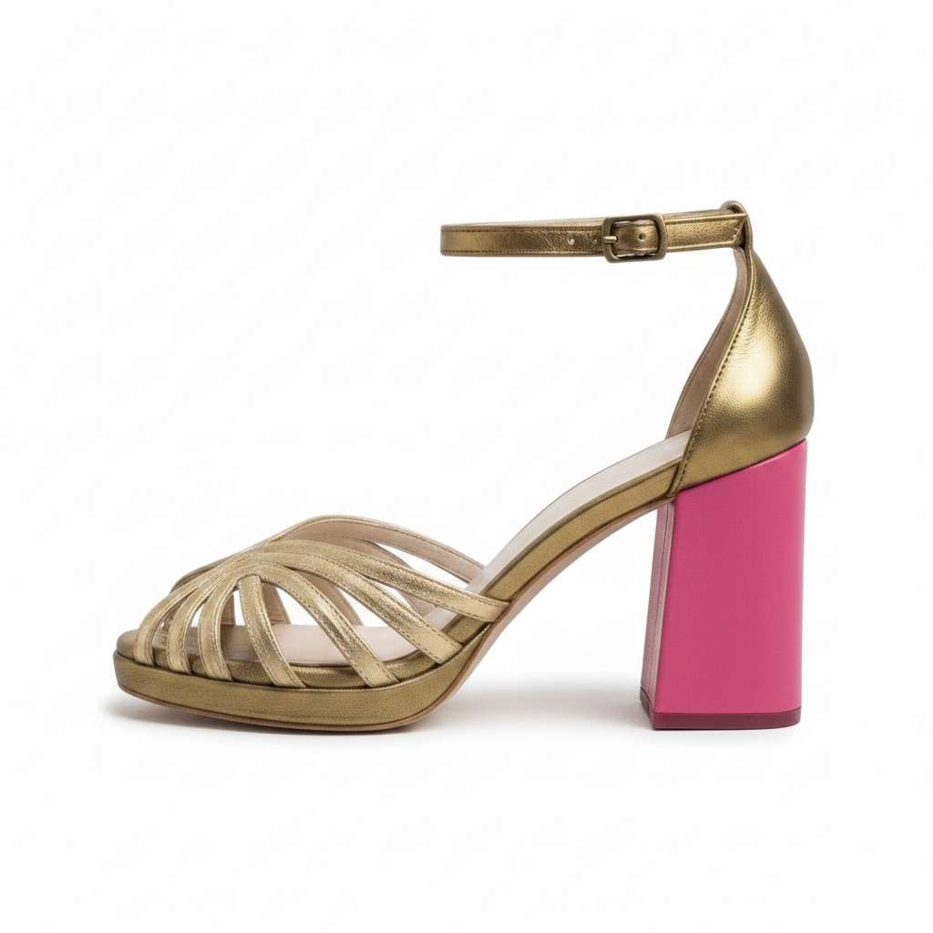 Noelyrah | Women's Block Heel Sandals in Gold