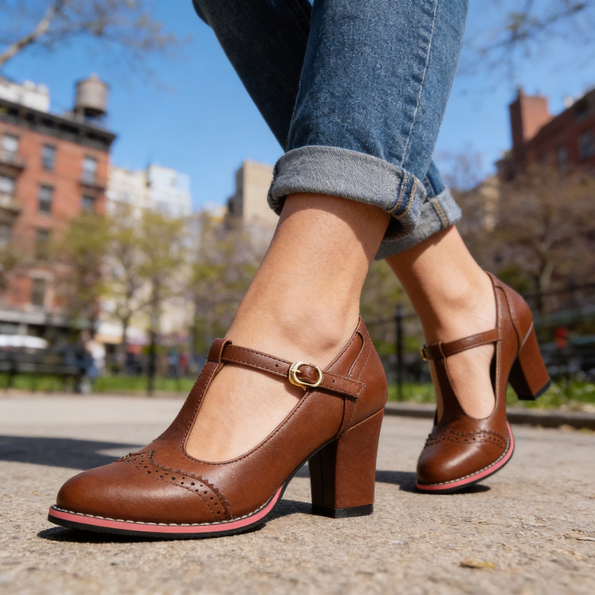 Ottavia | Women's T-Strap Brogue Block Heel Mary Jane