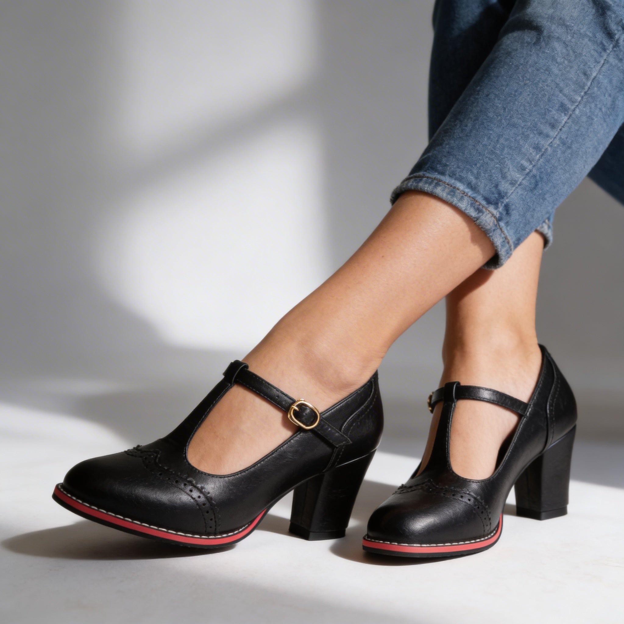 Ottavia | Women's T-Strap Brogue Block Heel Mary Jane