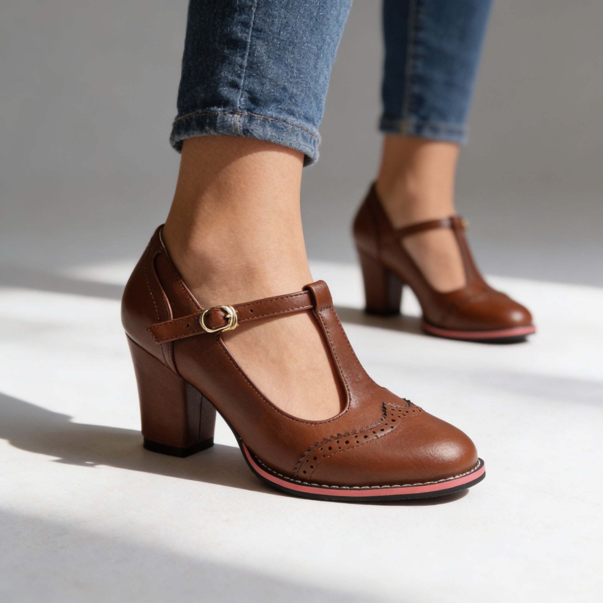 Ottavia | Women's T-Strap Brogue Block Heel Mary Jane