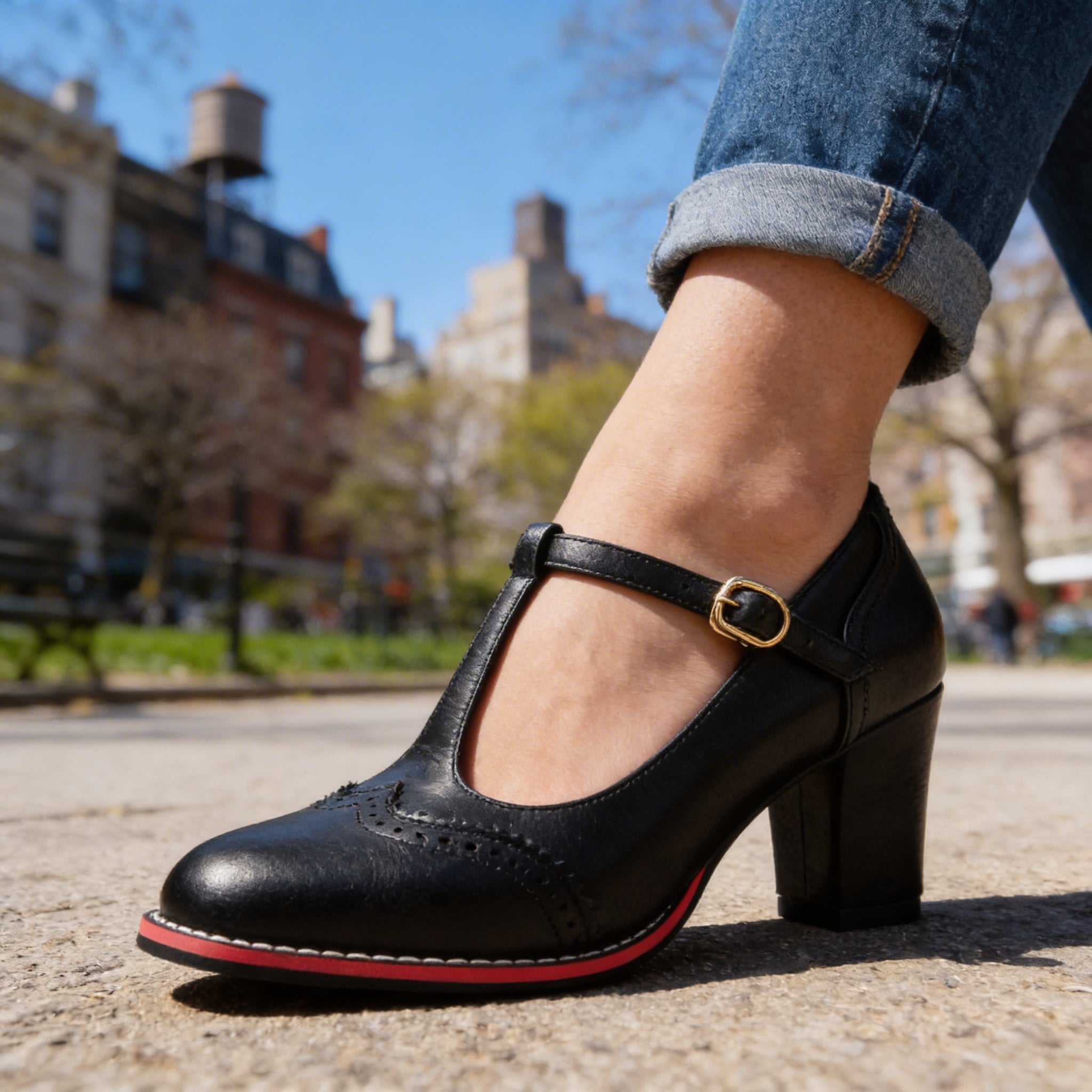 Ottavia | Women's T-Strap Brogue Block Heel Mary Jane
