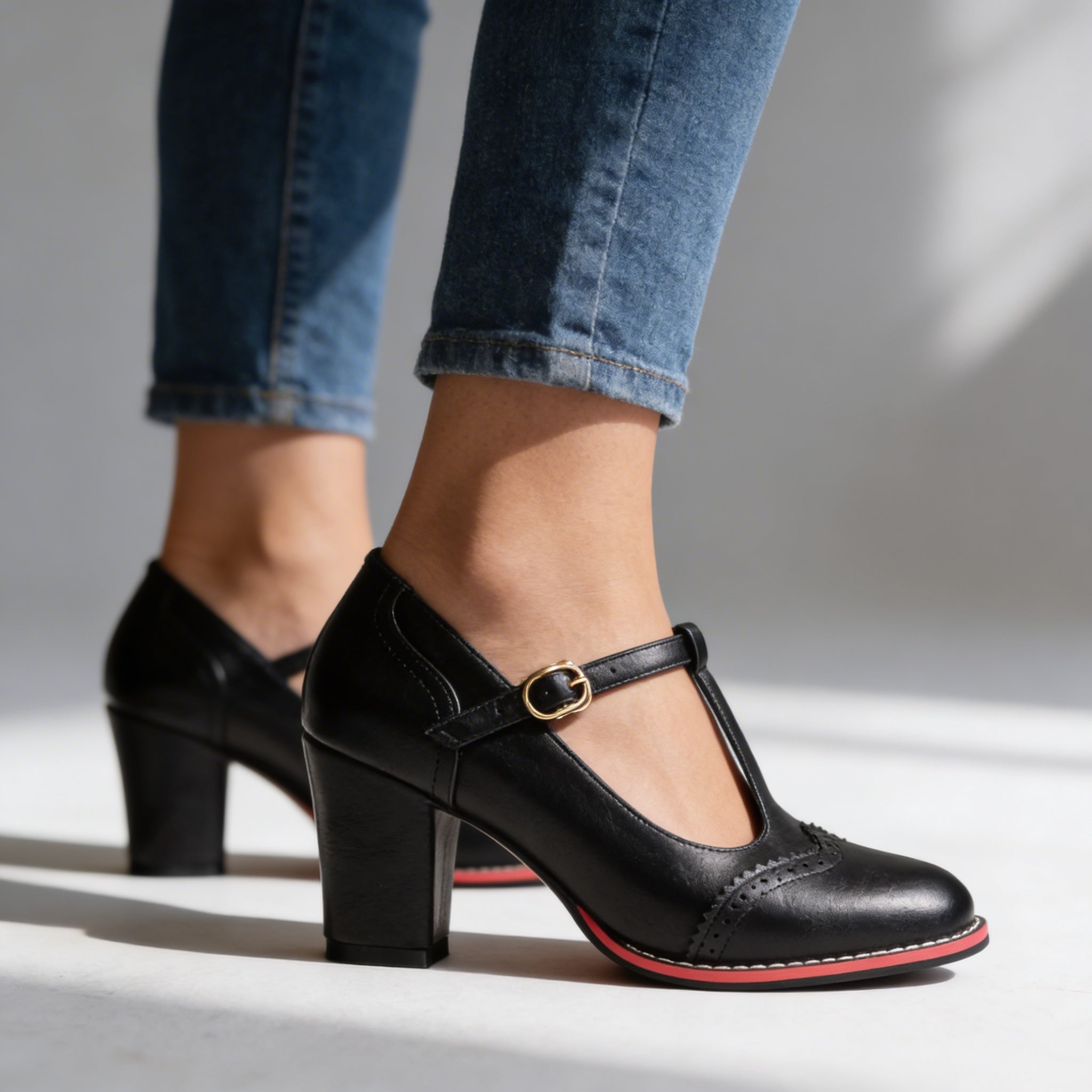Ottavia | Women's T-Strap Brogue Block Heel Mary Jane
