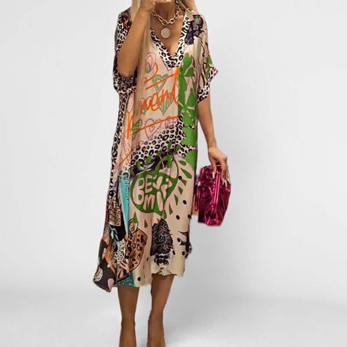 Petra | Women's Graphic Print V-Neck Midi Dress