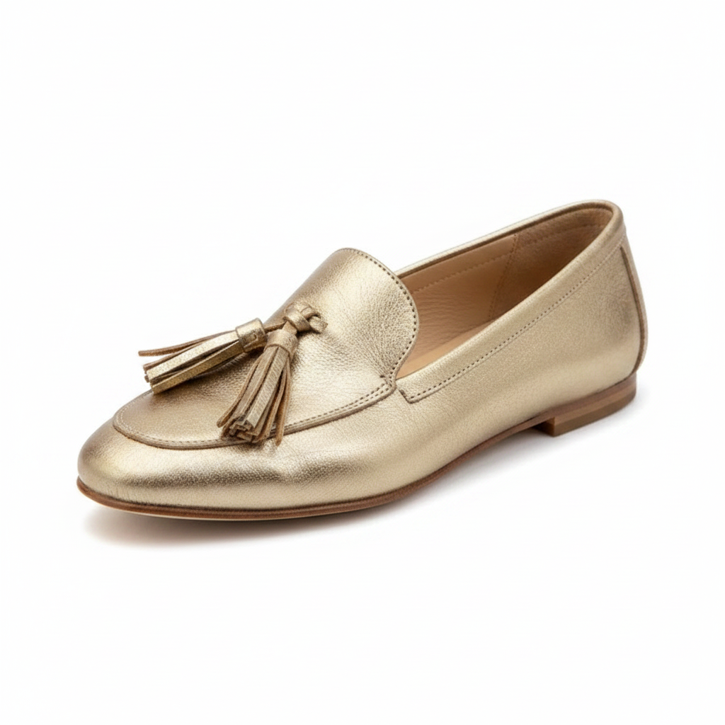 Reese | Women's Metallic Tassel Moccasin Loafers in Gold