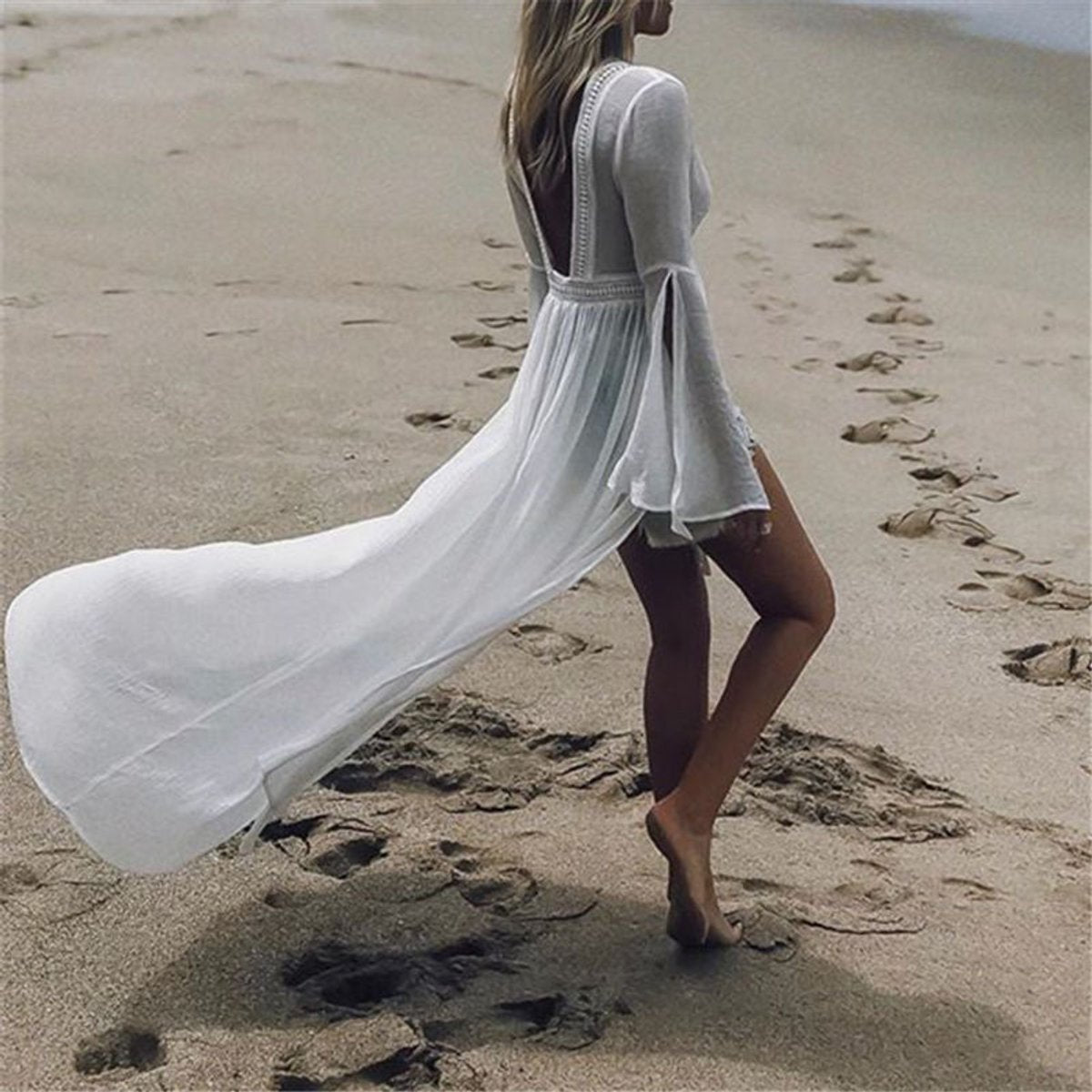 Selene | Women's Open Back Bell Sleeve Maxi Dress