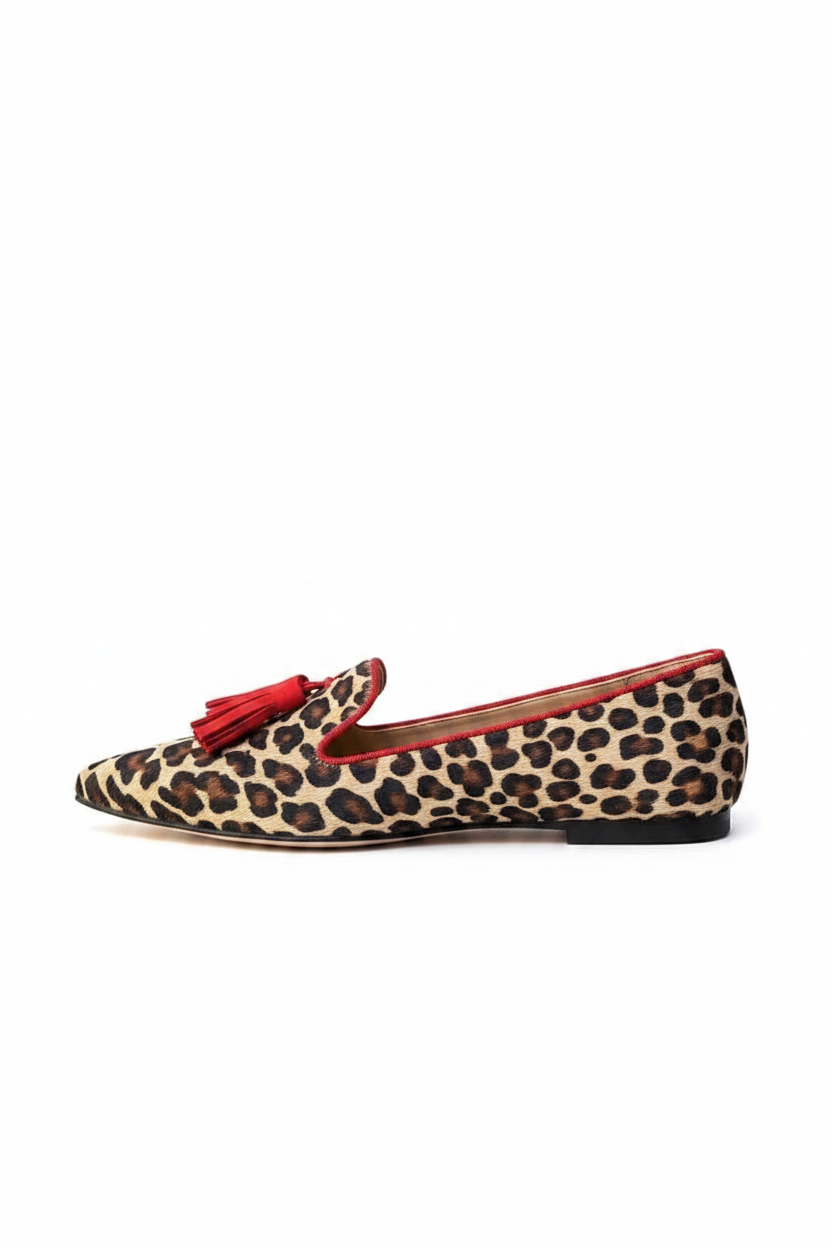 Simone | Women's Pointed Toe Tassel Loafers in Red