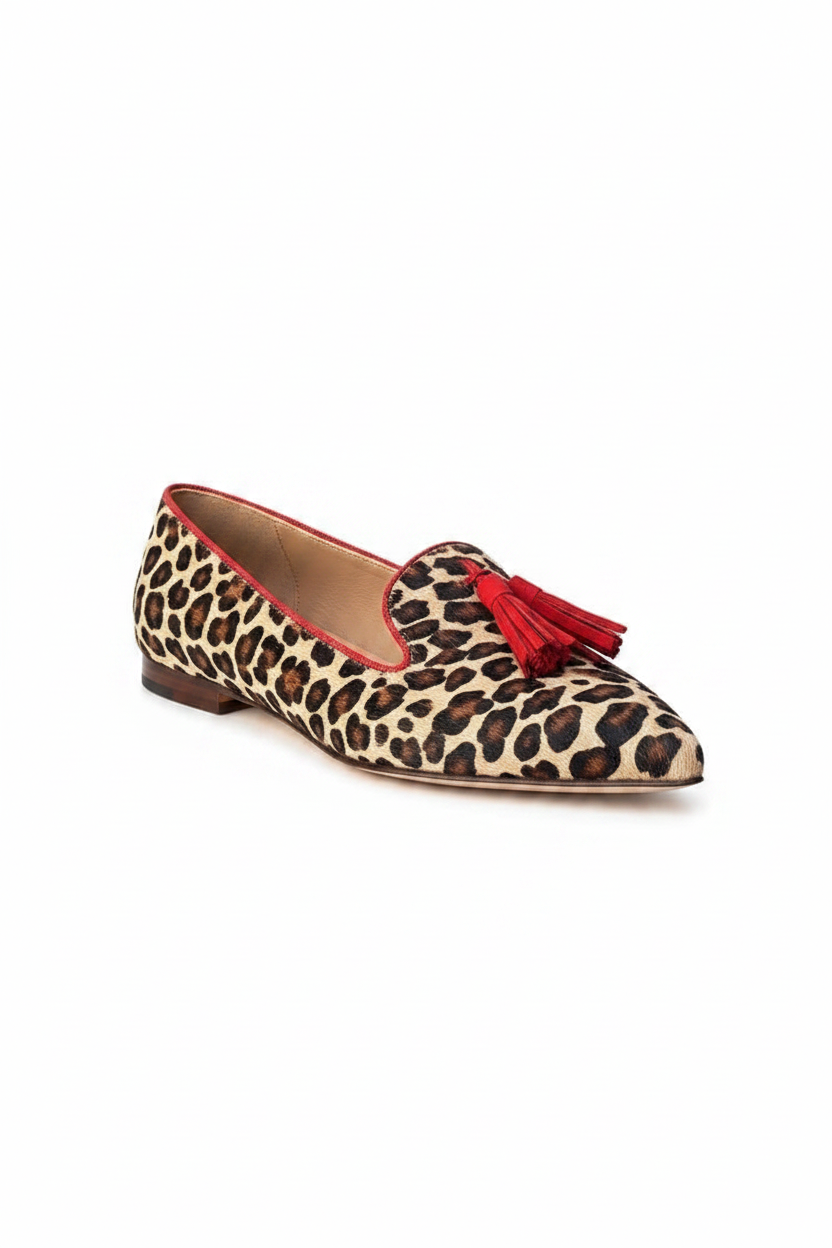 Simone | Women's Pointed Toe Tassel Loafers in Red