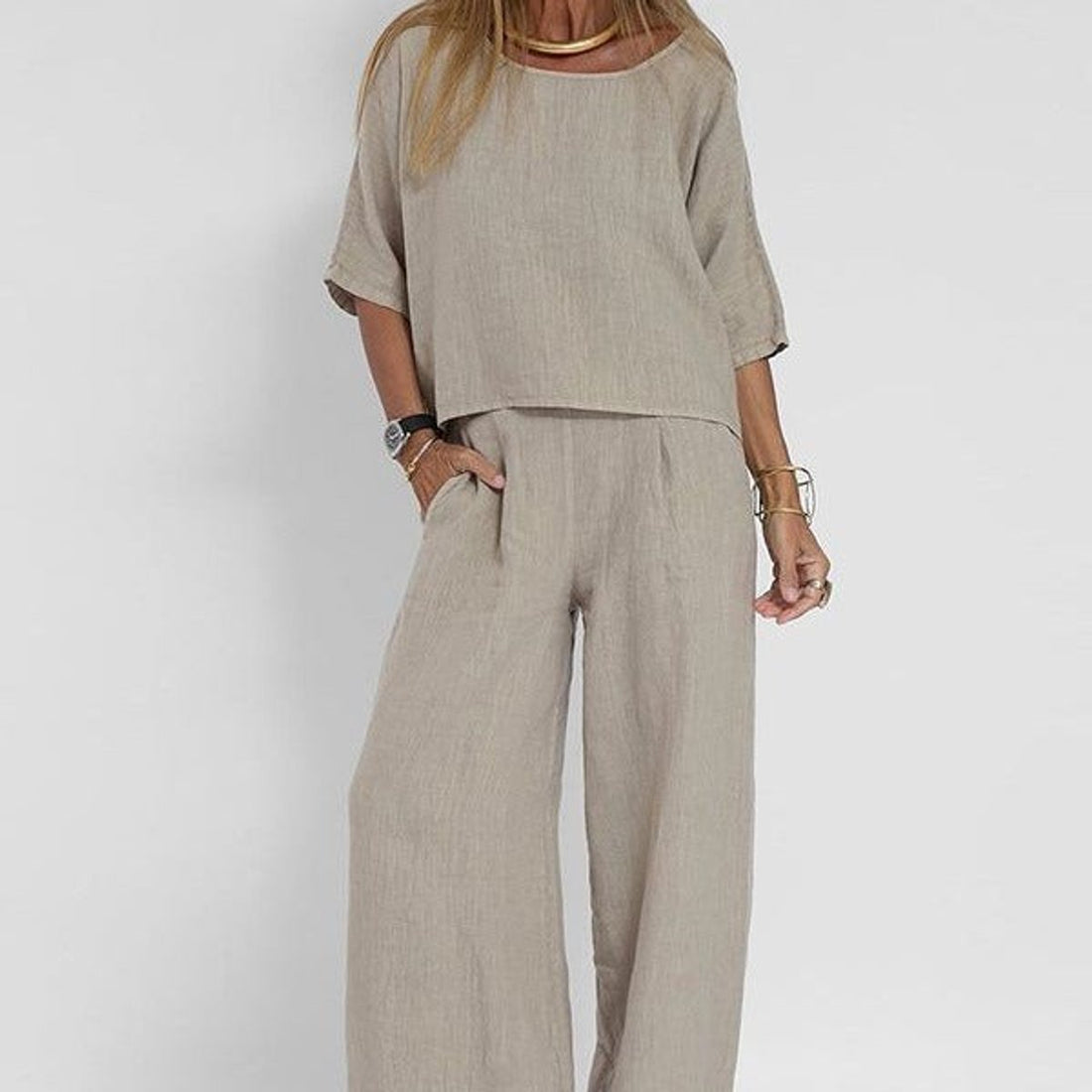 Sloane | Women's 2 Piece Short Sleeve Wide Leg Pants Set