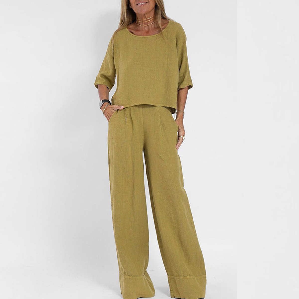 Sloane | Women's 2 Piece Short Sleeve Wide Leg Pants Set