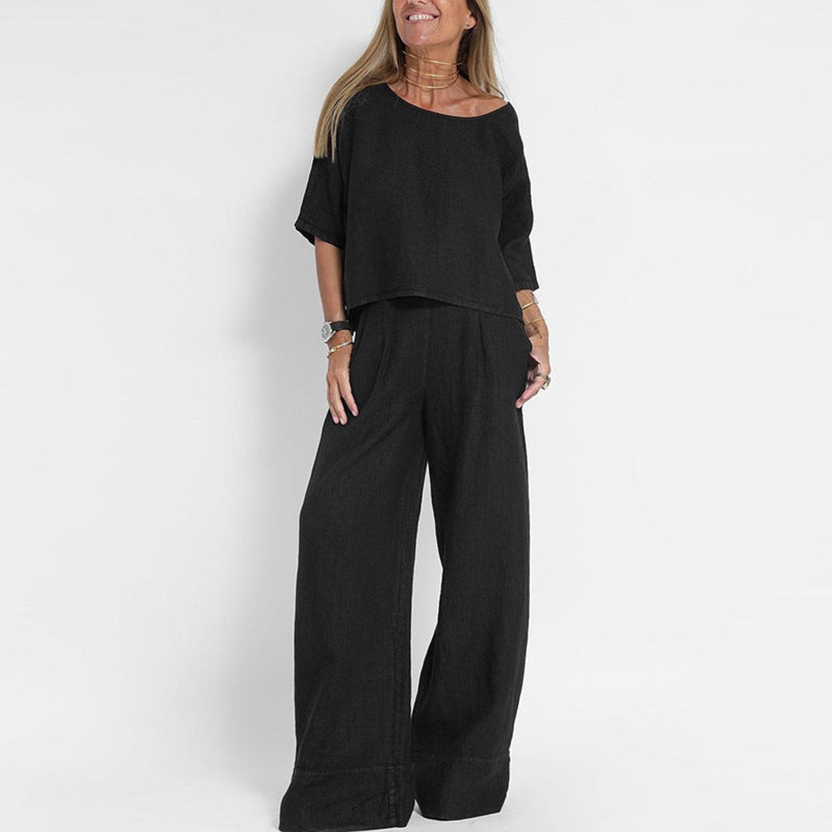 Sloane | Women's 2 Piece Short Sleeve Wide Leg Pants Set