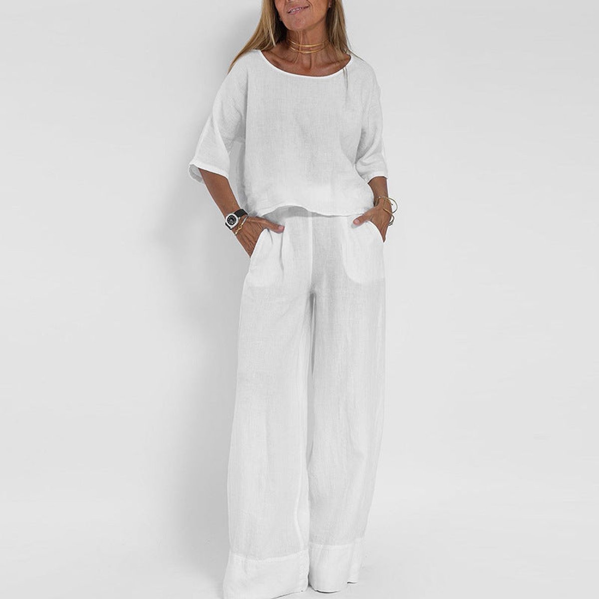 Sloane | Women's 2 Piece Short Sleeve Wide Leg Pants Set