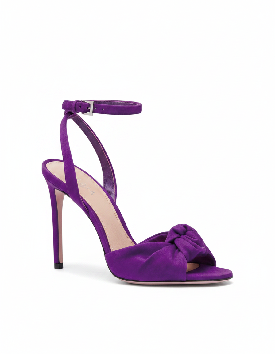 Tania | Women's Ruched Bow Velvet Heeled Sandals in Purple