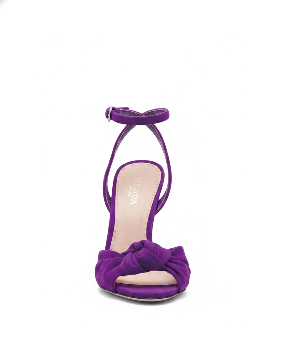 Tania | Women's Ruched Bow Velvet Heeled Sandals in Purple