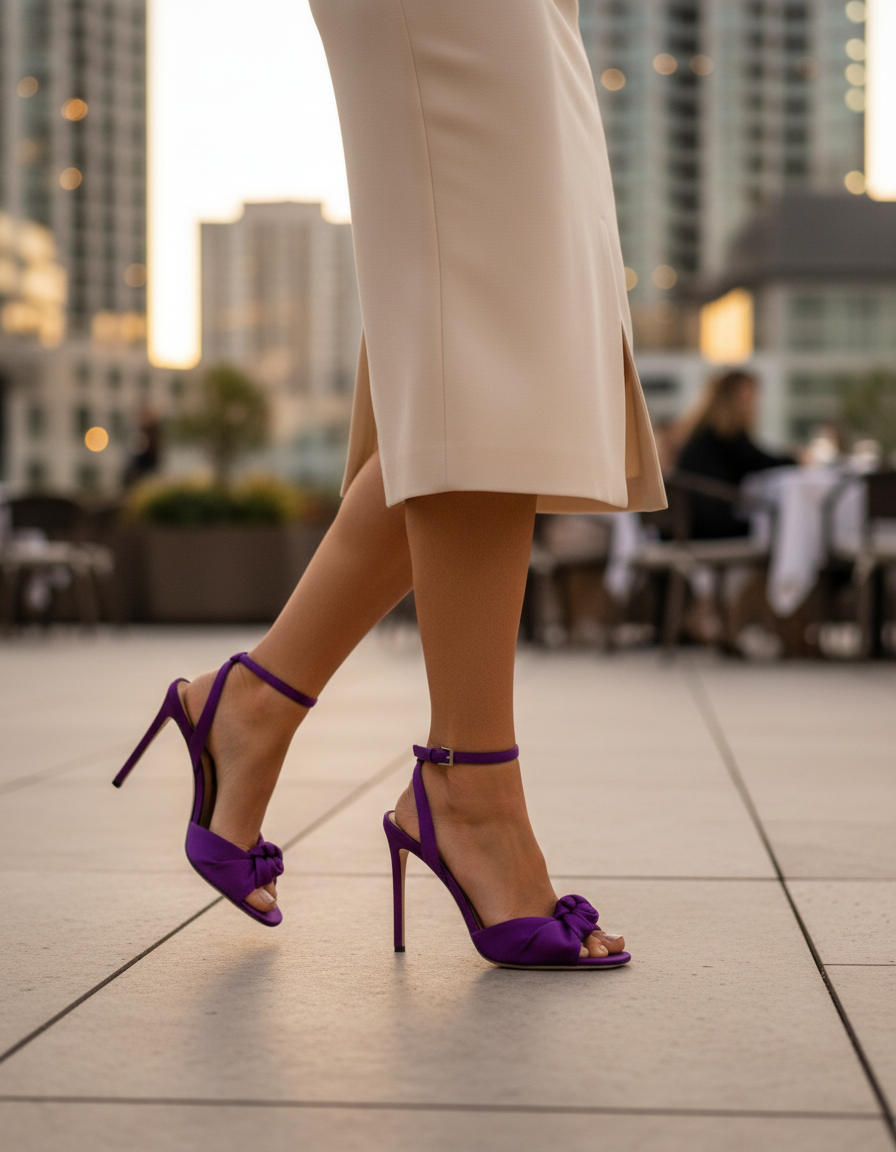 Tania | Women's Ruched Bow Velvet Heeled Sandals in Purple