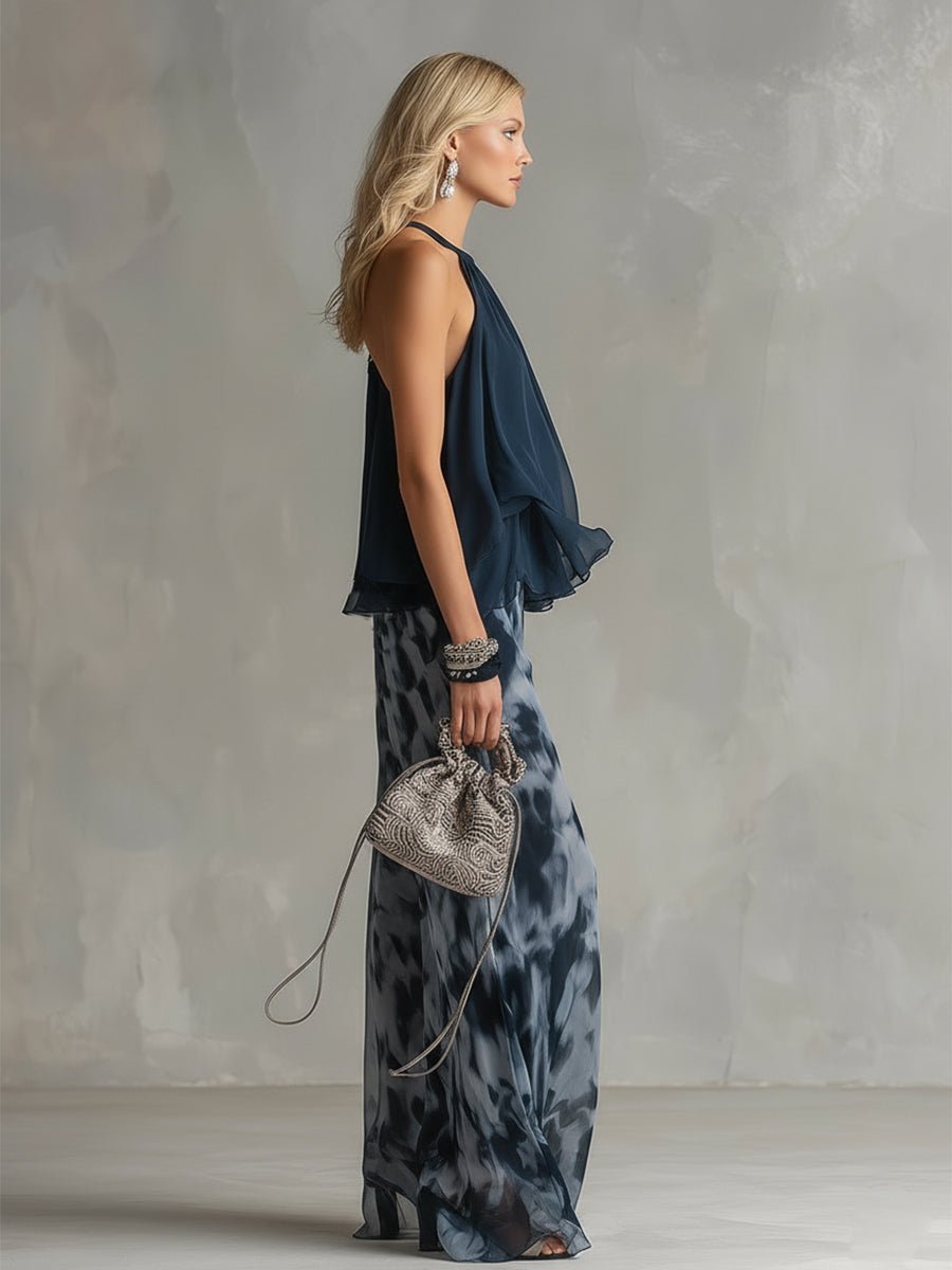 Tatum | Women's Halter Ruffle Top & Wide Leg Pants Set