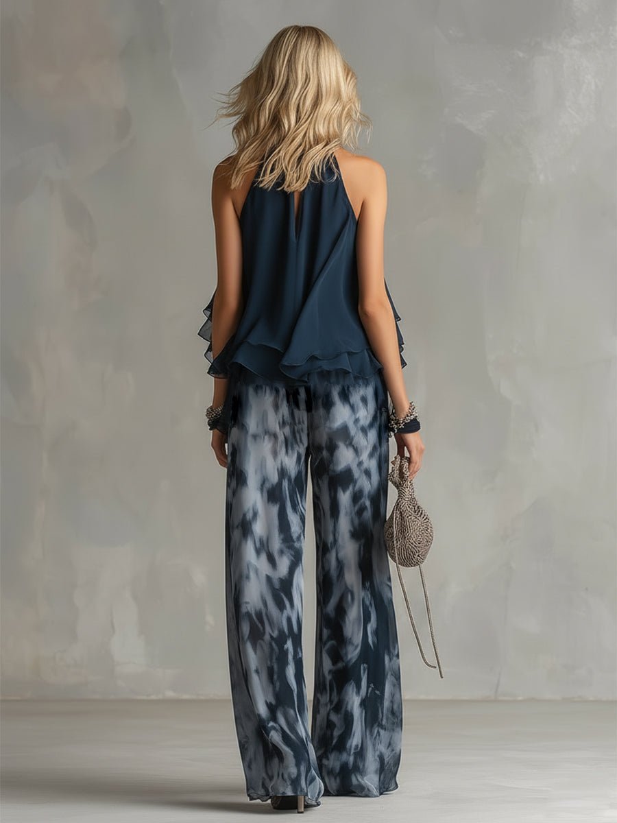 Tatum | Women's Halter Ruffle Top & Wide Leg Pants Set