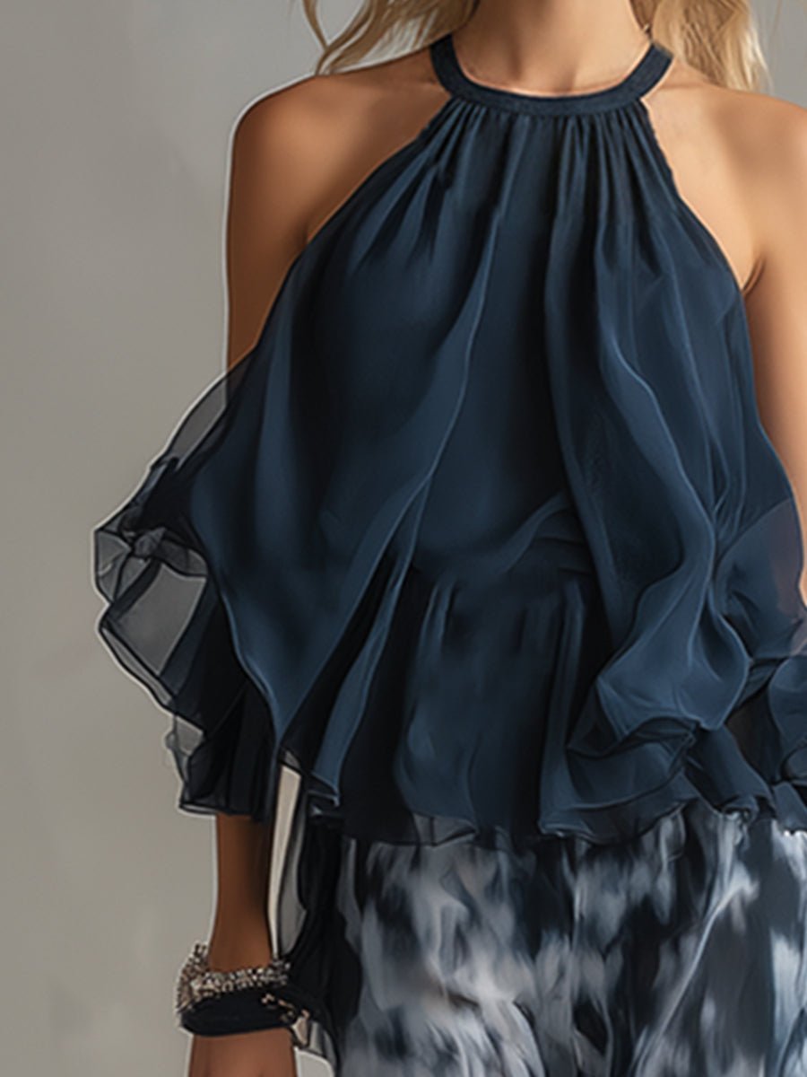 Tatum | Women's Halter Ruffle Top & Wide Leg Pants Set